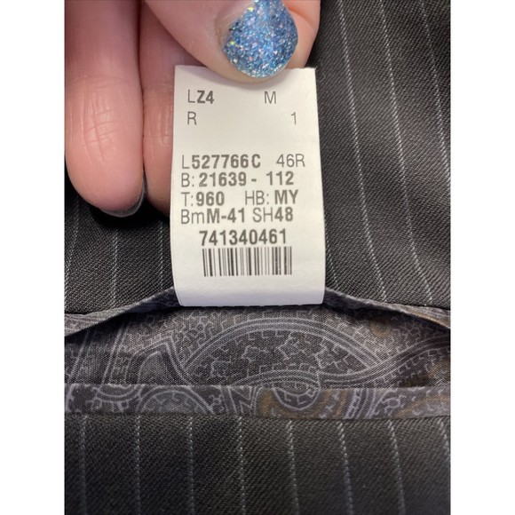 Lauren Ralph Lauren Single Breasted Jacket Mens 46R  Black Pinstripe Wool Blazer - Picture 9 of 14